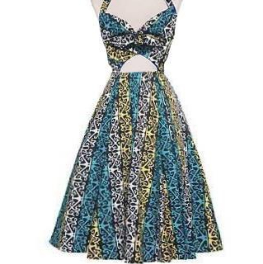 Renee Blue and Yellow Tiki Print